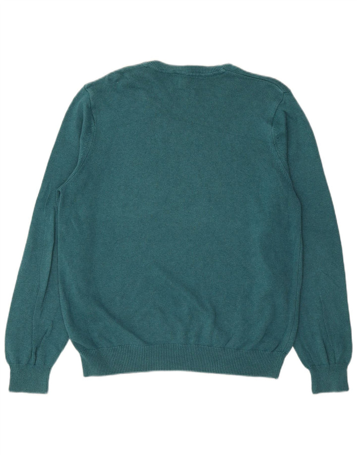 MARKS & SPENCER Jersey con cuello en V para hombre, talla grande, algodón azul