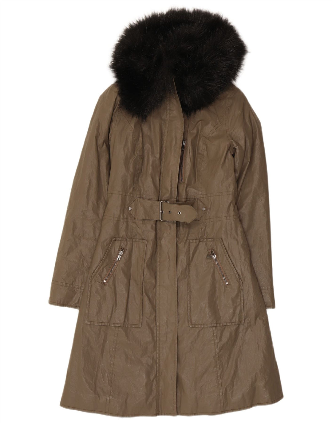 Dkny Abrigo para mujer UK 6 XS Khaki Ramie