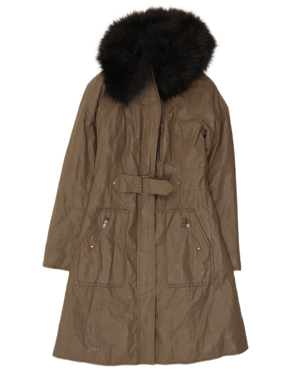 Dkny Abrigo para mujer UK 6 XS Khaki Ramie