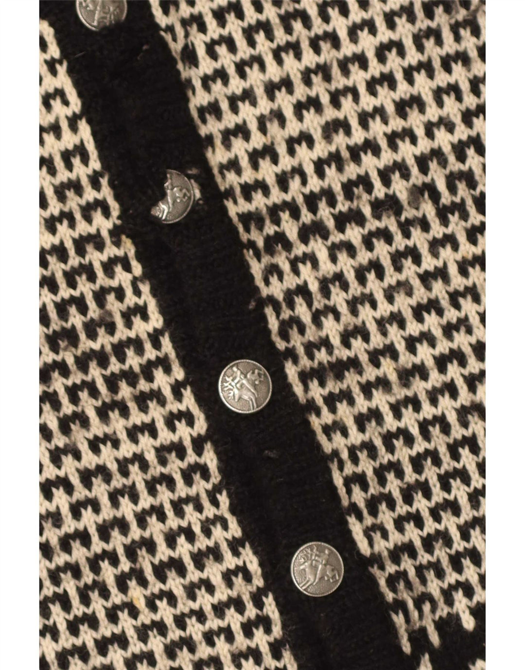 Vintage hombres Cardigan suéter XL negro Fair Isle