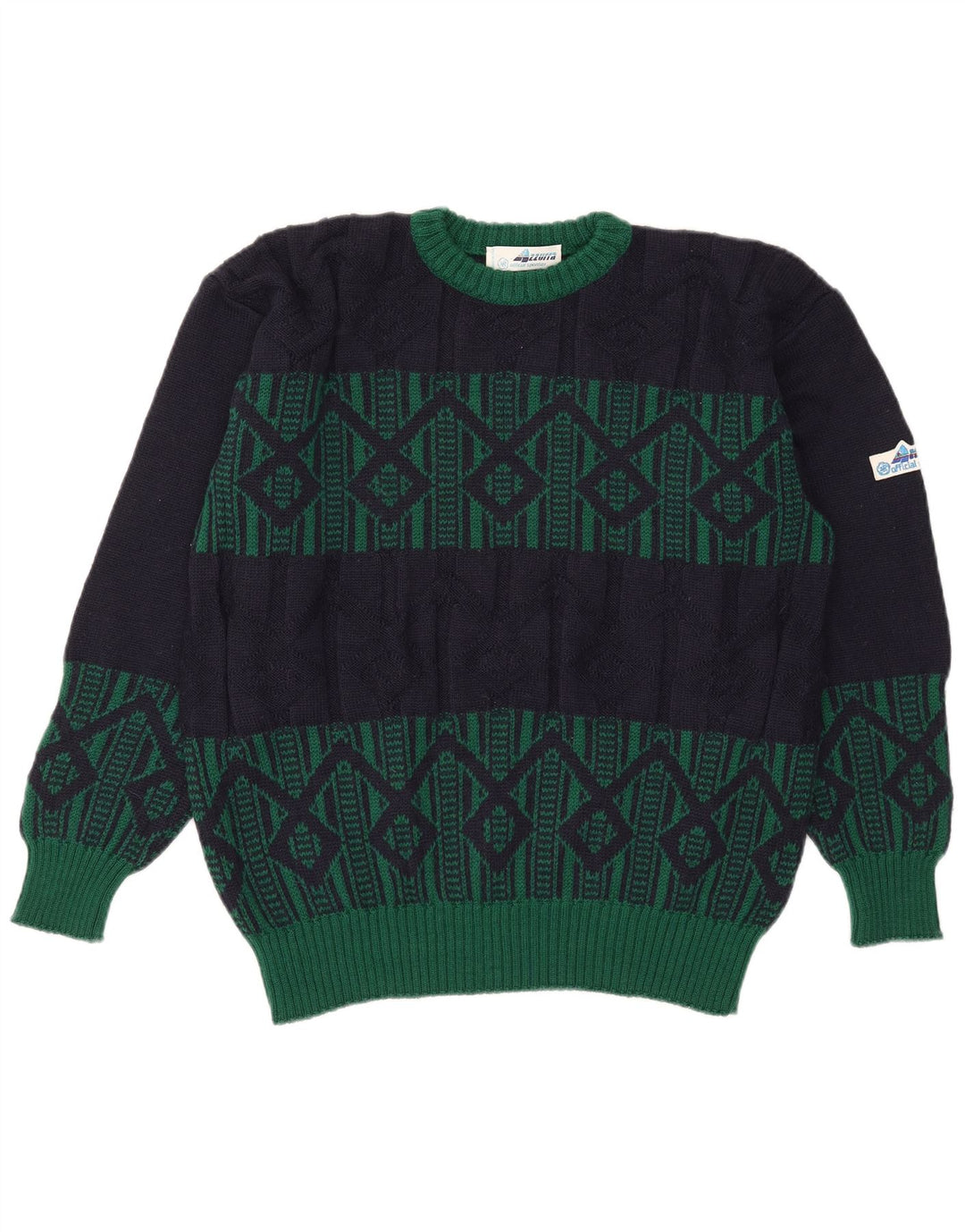 Azzurra Jersey de cuello redondo para hombre IT 50 Medium azul marino geométrico