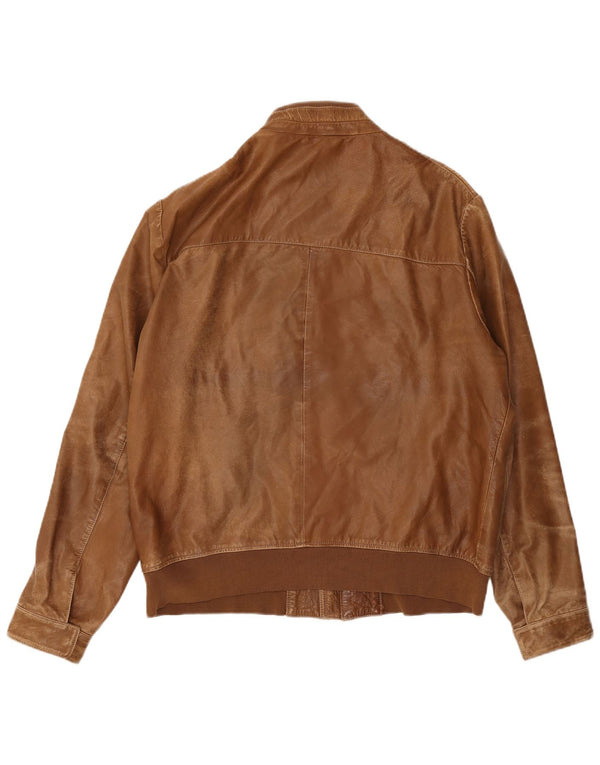 Trussardi Jeans Chaqueta de cuero para hombre ES 38 Cuero marrón medio