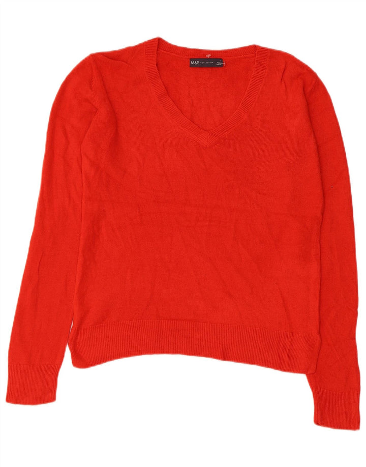 MARKS & SPENCER Suéter tipo jersey con cuello en V para mujer Reino Unido 10 Pequeño Acrílico rojo