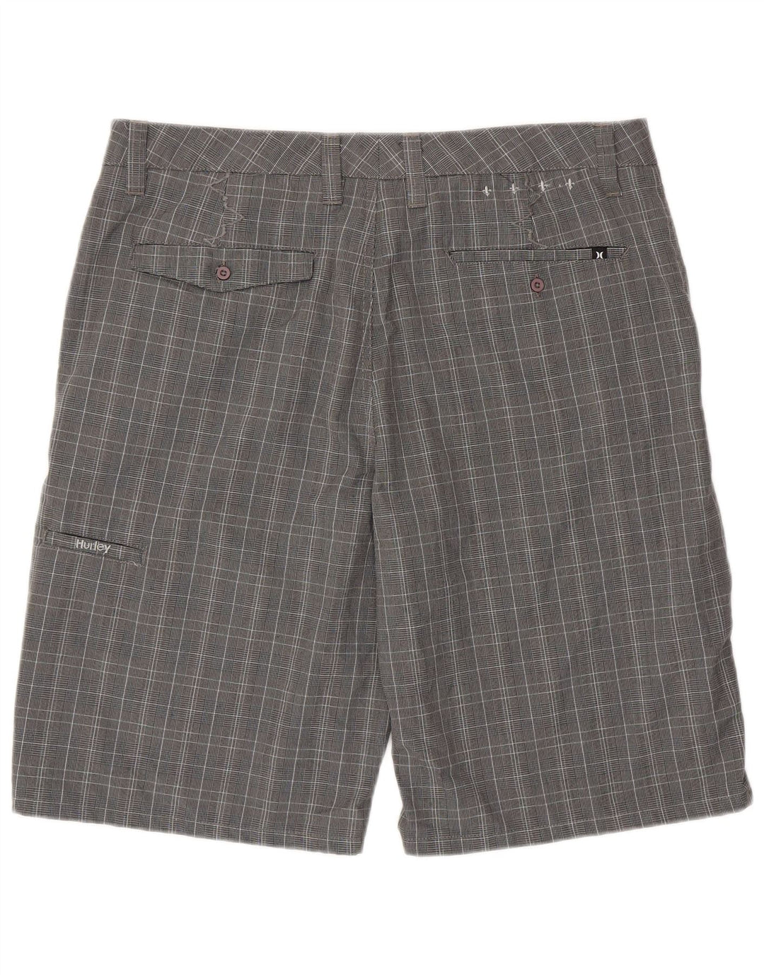 Hurley Pantalones cortos chinos para hombre W36 poliéster de pata de gallo gris grande