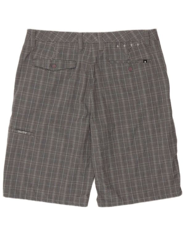 Hurley Pantalones cortos chinos para hombre W36 poliéster de pata de gallo gris grande