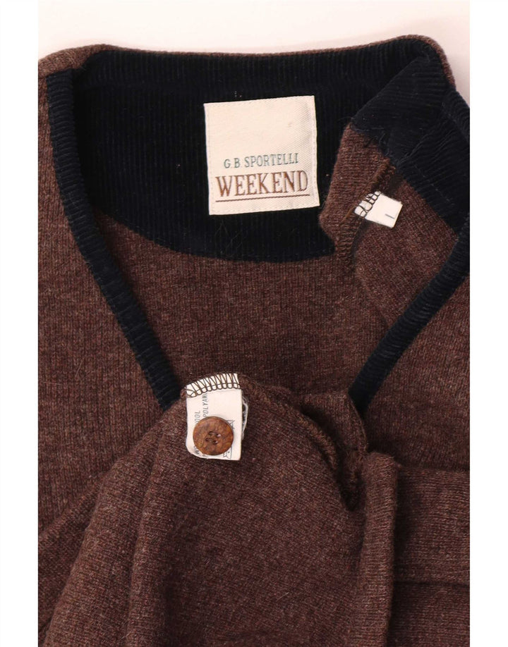 Vintage hombres fin de semana sin mangas Cardigan suéter grande lana marrón