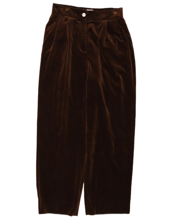Vintage mujer terciopelo cintura alta pantalones casuales IT 46 Grande W30 L30 Marrón