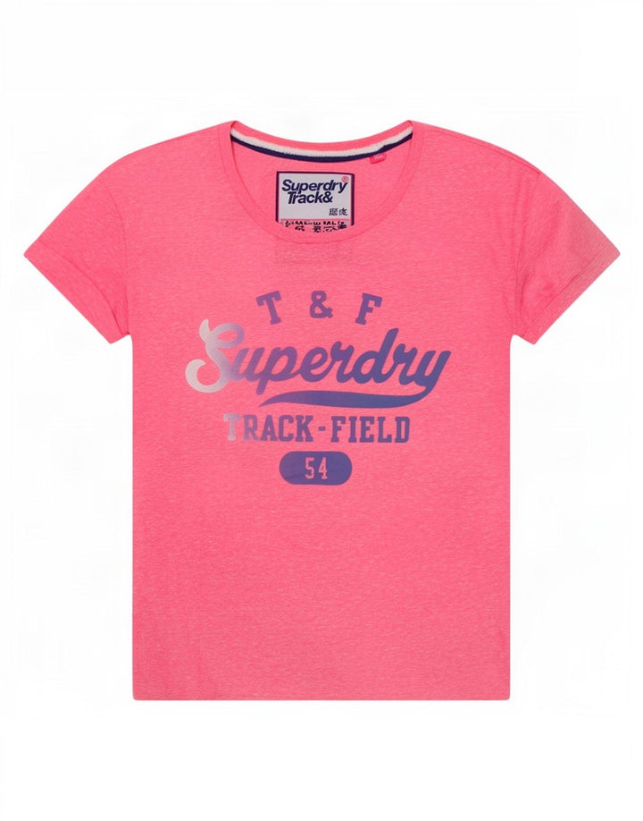 Superdry Mujer Camiseta Gráfica Top UK 44 Poliéster Moteado Rosa Mediano