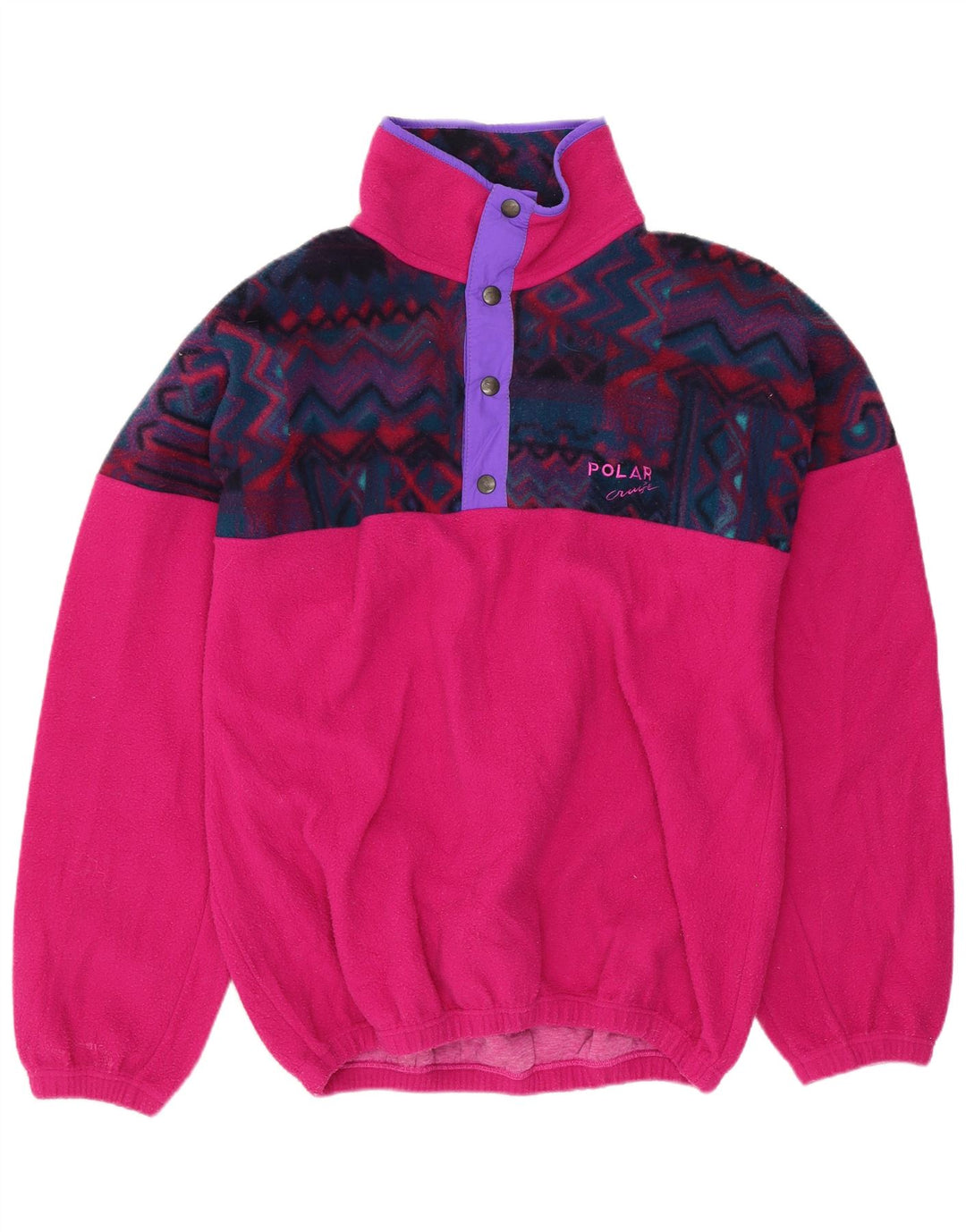 Vintage hombres botón cuello polar jumper pequeño algodón geométrico rosa
