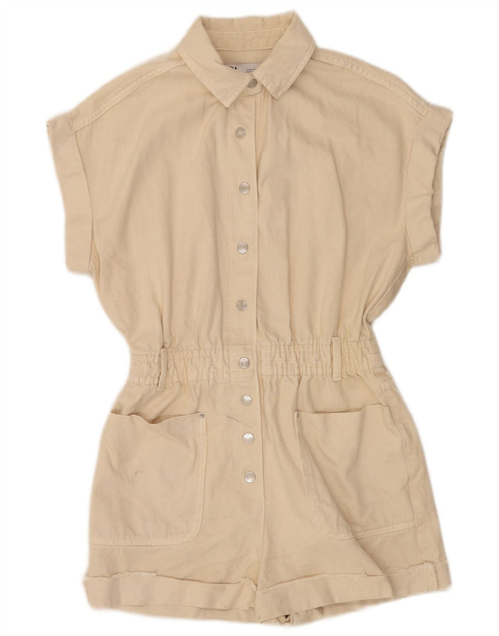 Zara Mujer Mono Corto De Mezclilla UK 44 Medio Beige