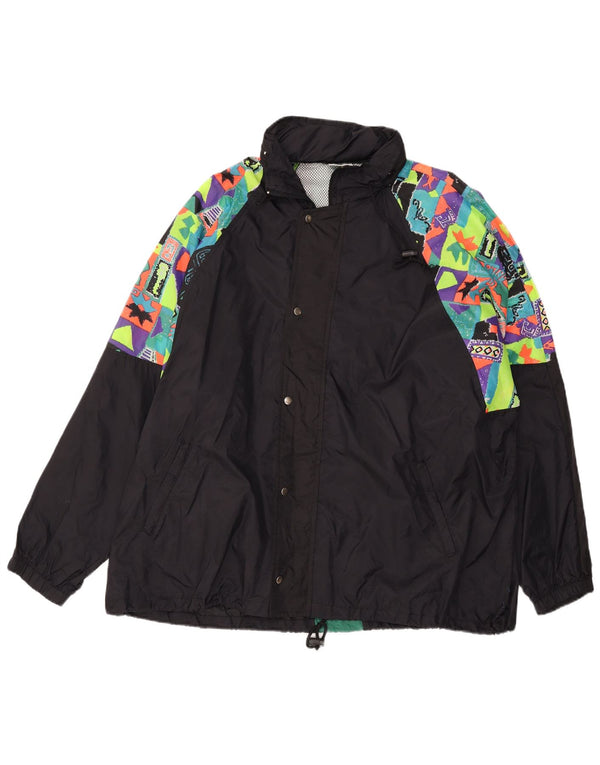 VINTAGE Chaqueta de lluvia con capucha para hombre Reino Unido 44 2XL Negro Geométrico