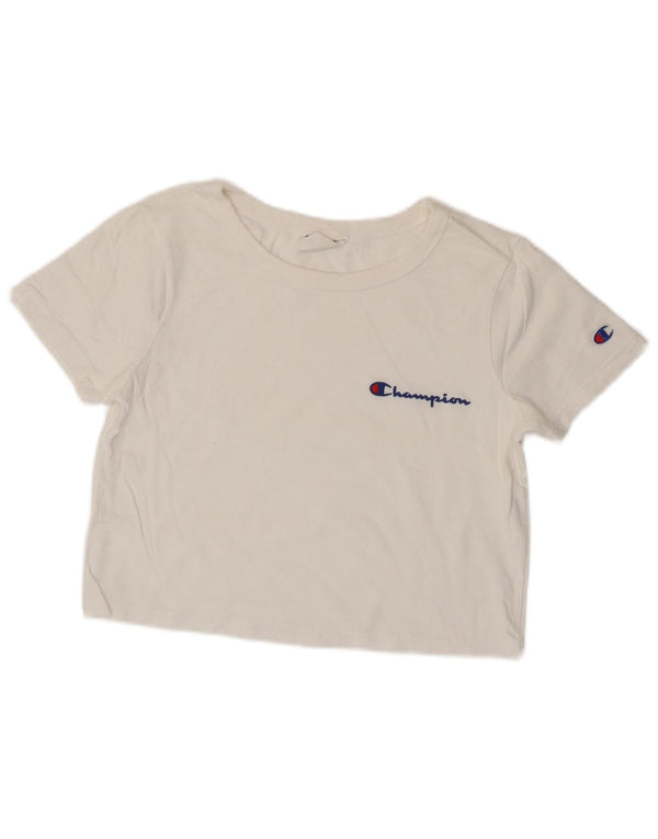 CHAMPION Camiseta extragrande Heritage Crop para mujer UK 6 XS Blanco