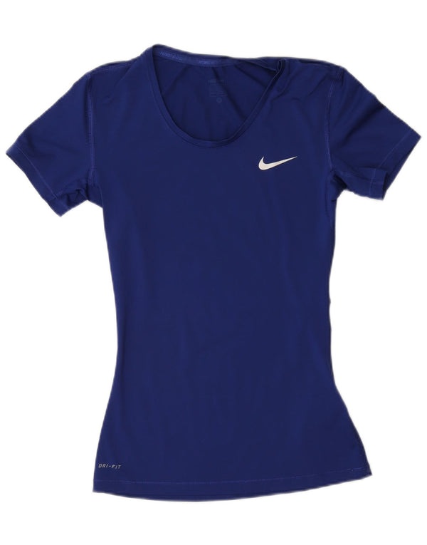 Nike Mujer Dri Fit Camiseta Top UK 10 Small Azul Marino Poliéster