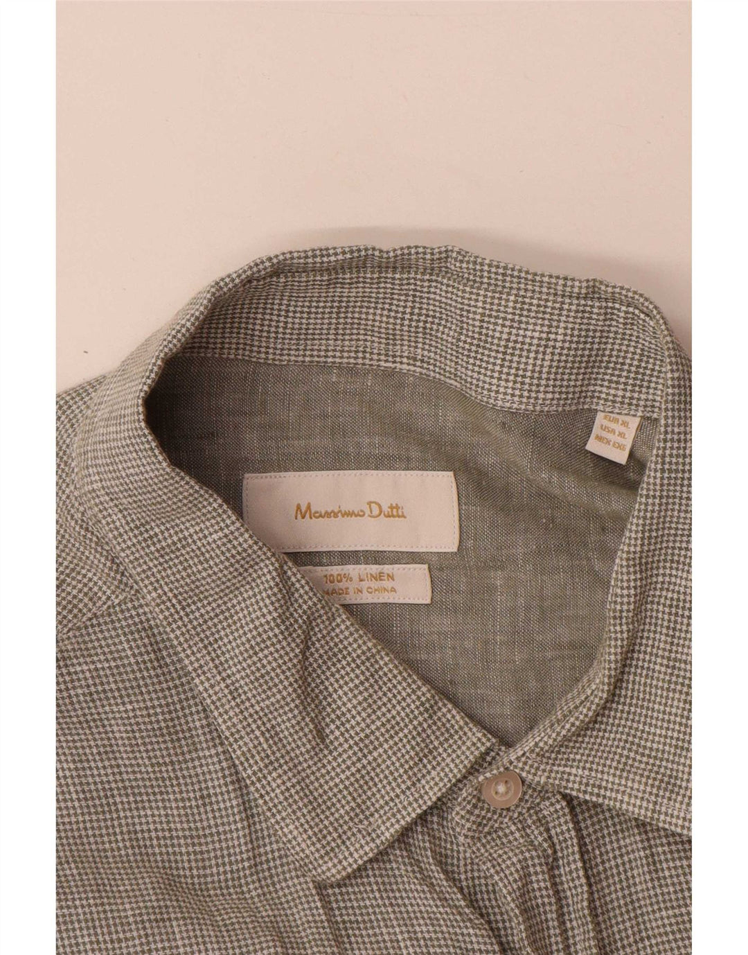 Camisa Massimo Dutti Hombre XL Lino Pata De Gallo Verde