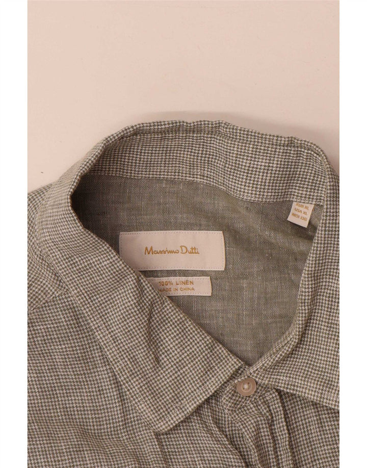 Camisa Massimo Dutti Hombre XL Lino Pata De Gallo Verde