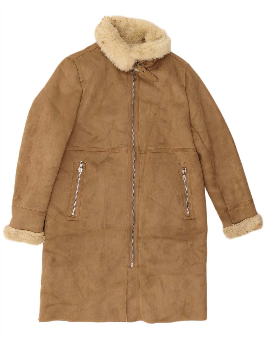 Zara Mujer Sherpa Abrigo UK 44 Poliéster Beige Medio