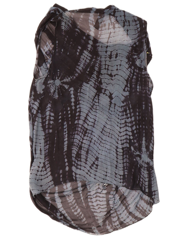 All Saints Blusa sin mangas para mujer UK 10 Small Blue Seda geométrica