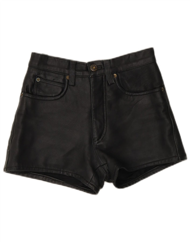 Vintage mujer cuero pantalones cortos W26 pequeño cuero negro