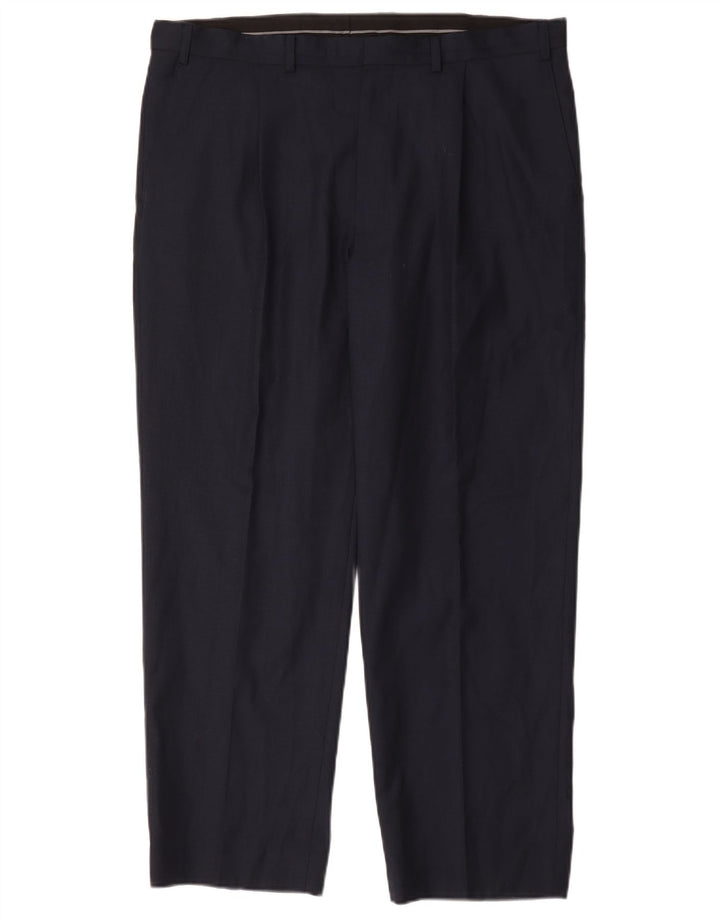 Marks & Spencer Pantalón chino con pinzas para hombre W38 L29 Lana azul marino