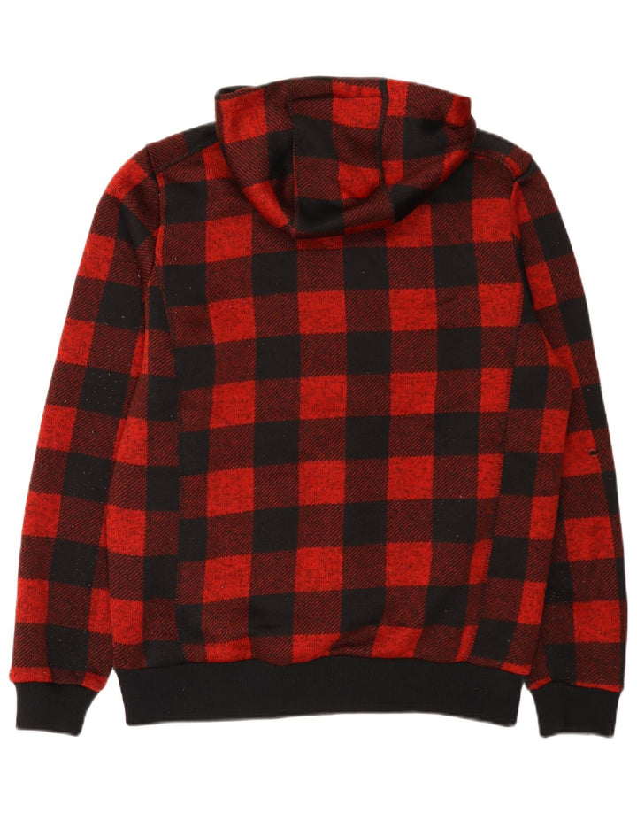Mountain Warehouse Suéter con capucha y cremallera Sherpa para hombre de cuadros rojos medianos