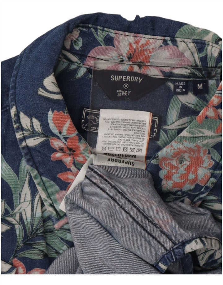 SUPERDRY Hombre Camisa Manga Corta Viscosa Floral Azul Marino Medio