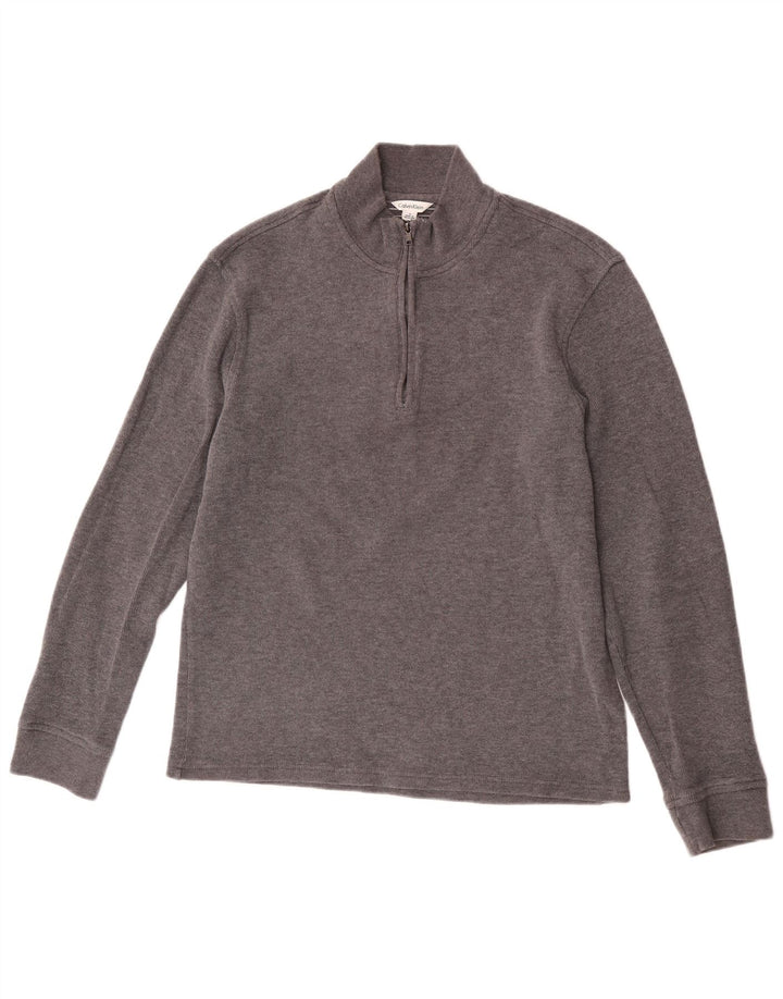 Calvin Klein Sudadera con Cuello y Cremallera para Hombre Jersey pequeño de algodón Gris