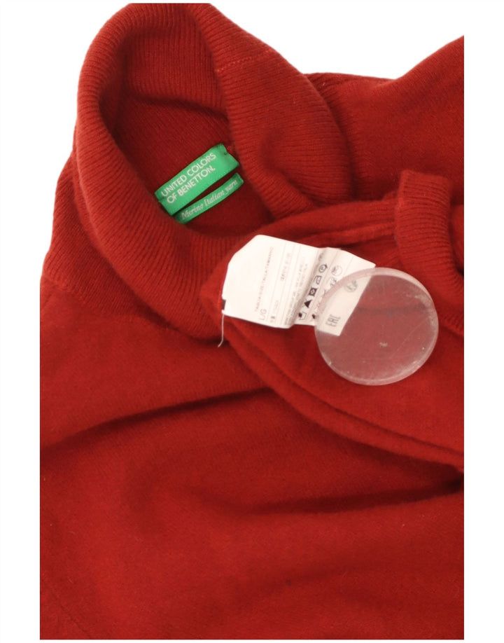 BENETTON Suéter con cuello vuelto para mujer UK 44 Grande Lana virgen roja