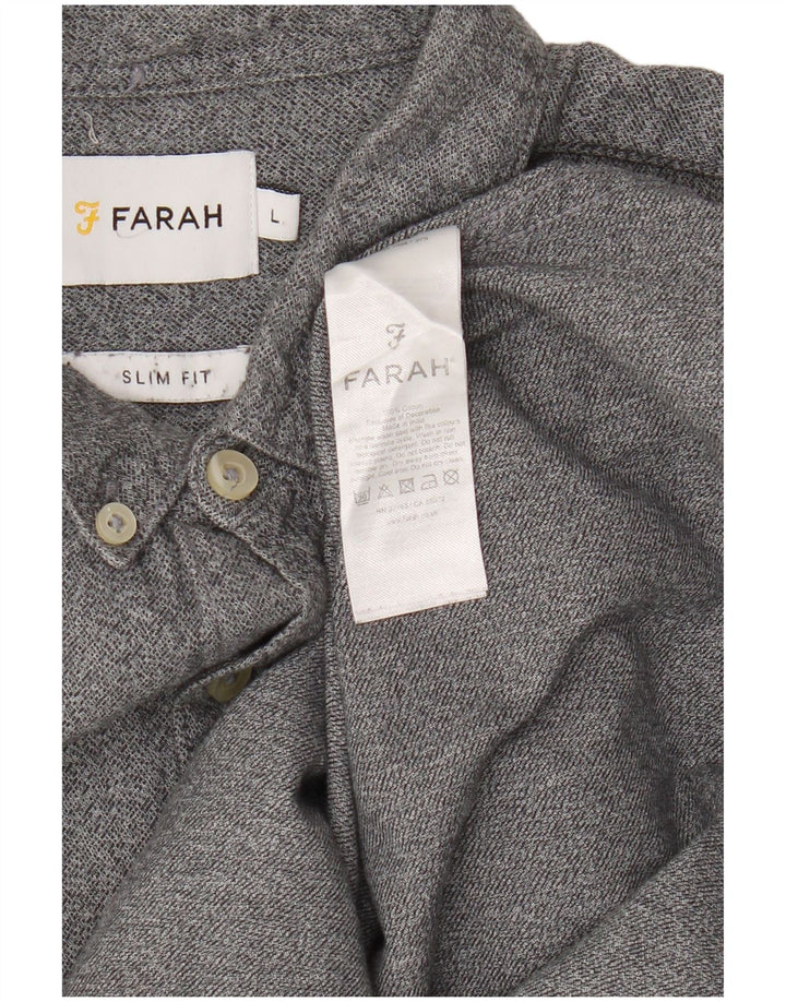 Farah Camisa Slim Fit Para Hombre De Algodón Gris Grande
