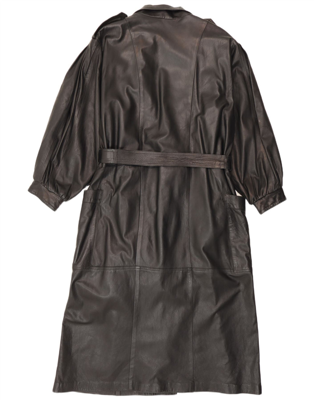Vintage mujer militar cuero abrigo Reino Unido 14 medio negro