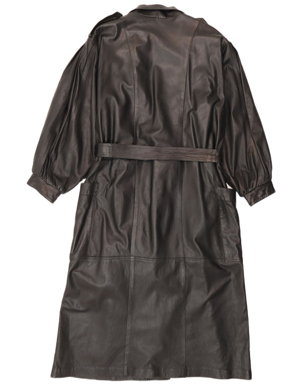 Vintage mujer militar cuero abrigo Reino Unido 14 medio negro