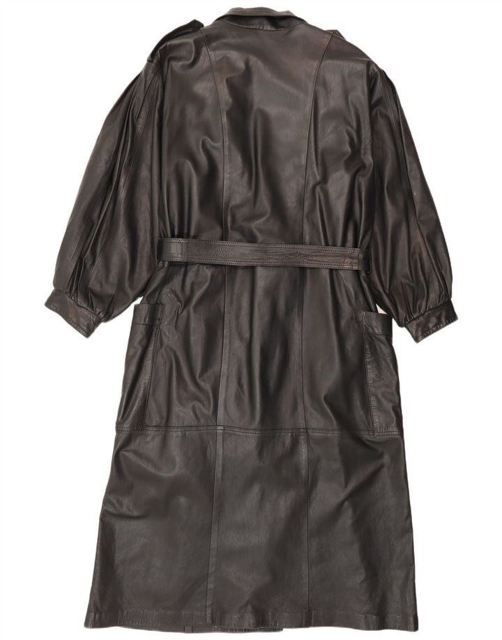 Vintage mujer militar cuero abrigo Reino Unido 14 medio negro
