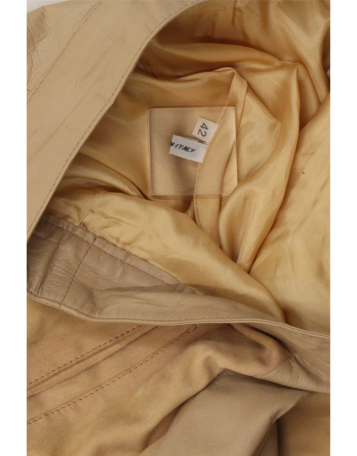 Falda acampanada de cuero vintage para mujer IT 42 Medio W26 Bloque de color beige