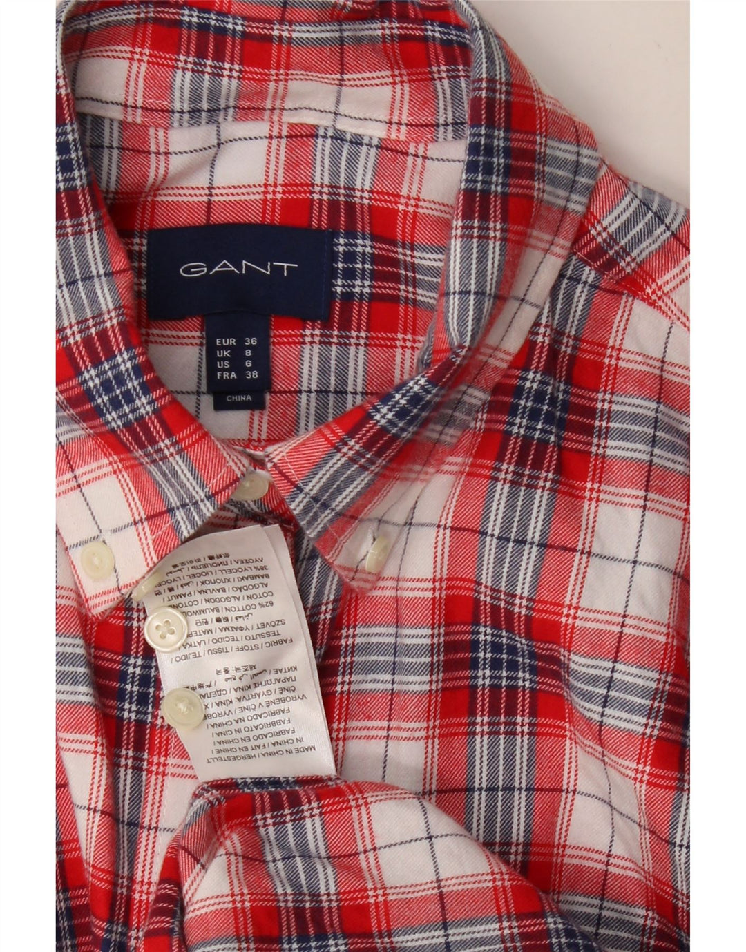 GANT Camisa larga de franela extragrande para mujer UK 8 Small Red Check Cotton