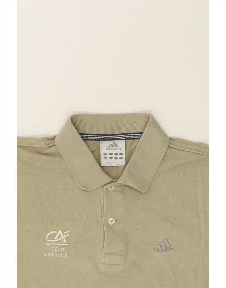 ADIDAS Mens Graphic Polo Shirt Small Beige Cotton | Vintage Adidas | Thrift | Second-Hand Adidas | Used Clothing | Messina Hembry 