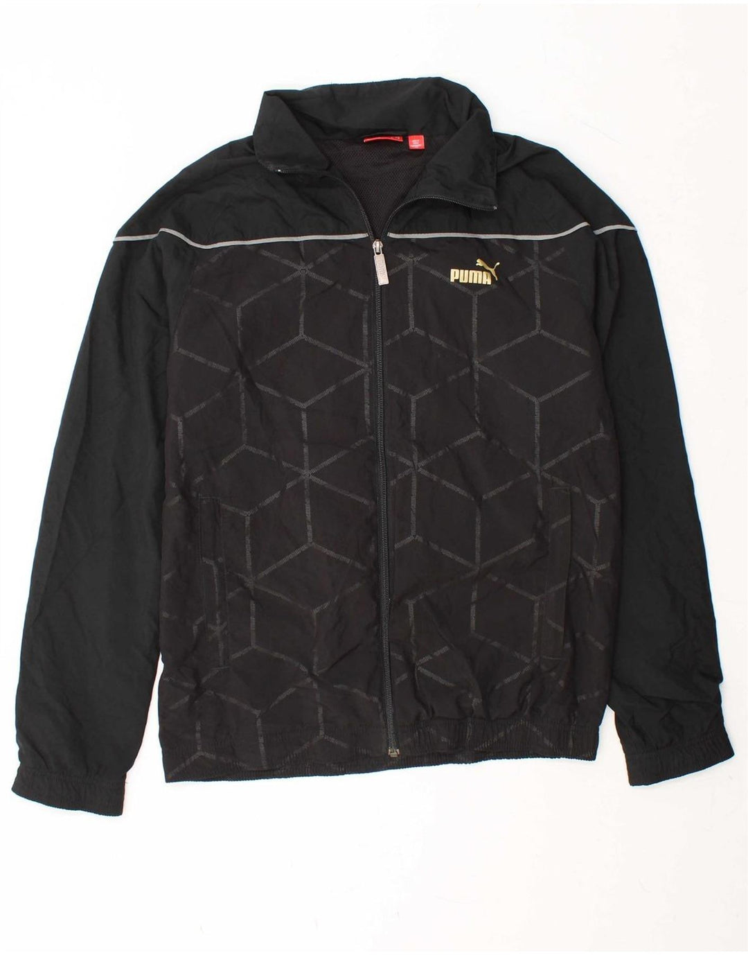 PUMA Mens Tracksuit Top Jacket Small Black Geometric Polyester