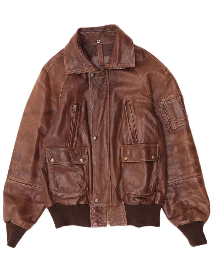 Chaqueta bomber de cuero vintage para hombre IT 52 2XL Marrón