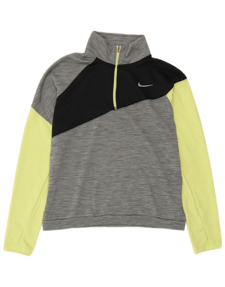 NIKE Mujer Dri Fit Jersey Chándal Top UK 40 Gris Medio Colorblock