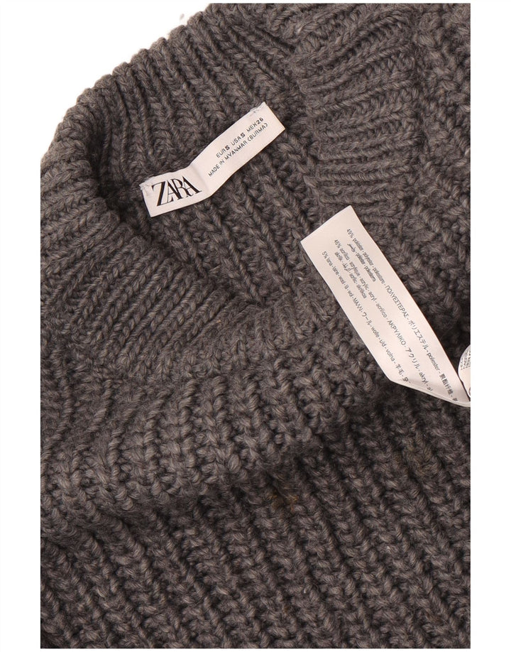 Zara - Jersey extragrande con cuello barco para mujer, talla 10, poliéster gris pequeño