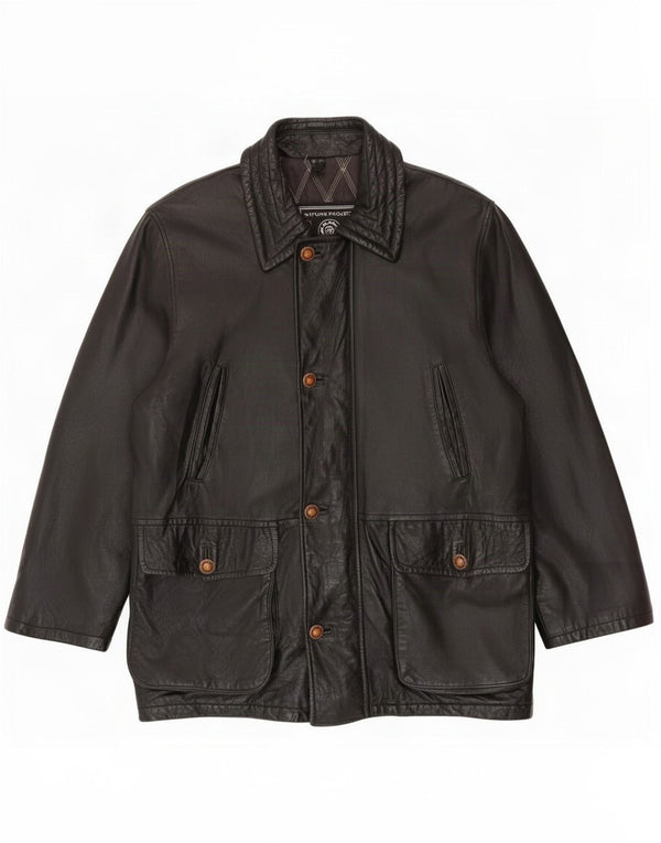 Salvatore Lepore Abrigo de cuero para hombre IT 52 XL Negro