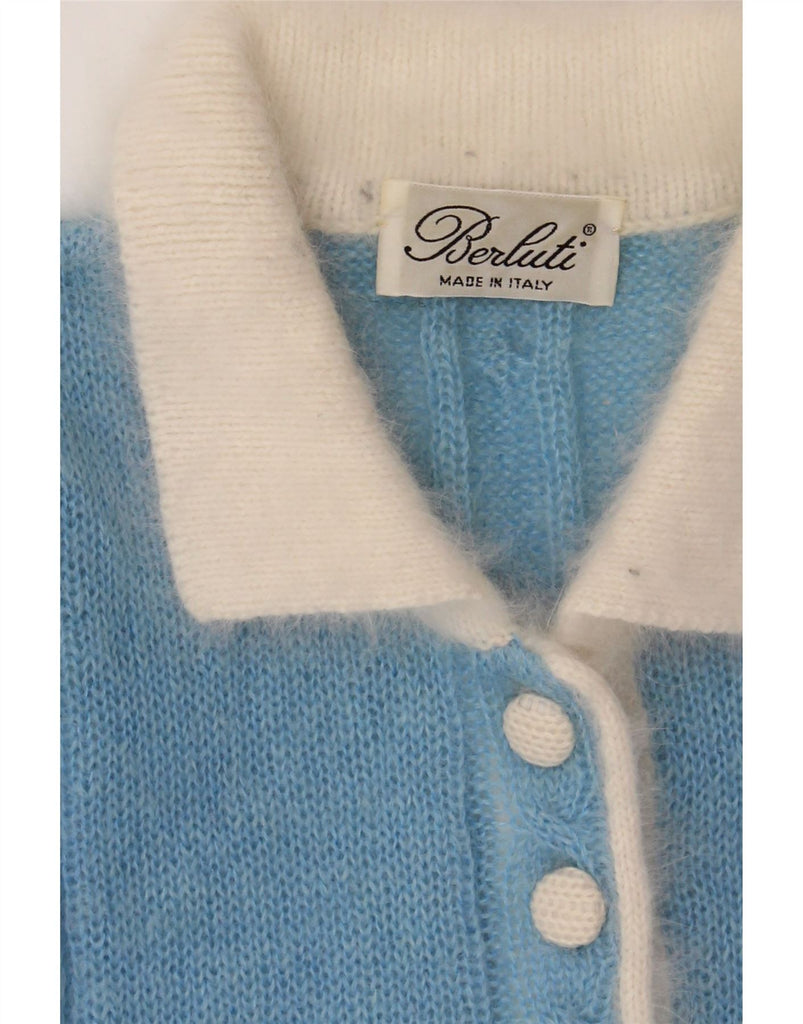 BERLUTI Womens Polo Neck Jumper Sweater UK 16 Large Blue Mohair Vintage Berluti and Second-Hand Berluti from Messina Hembry 