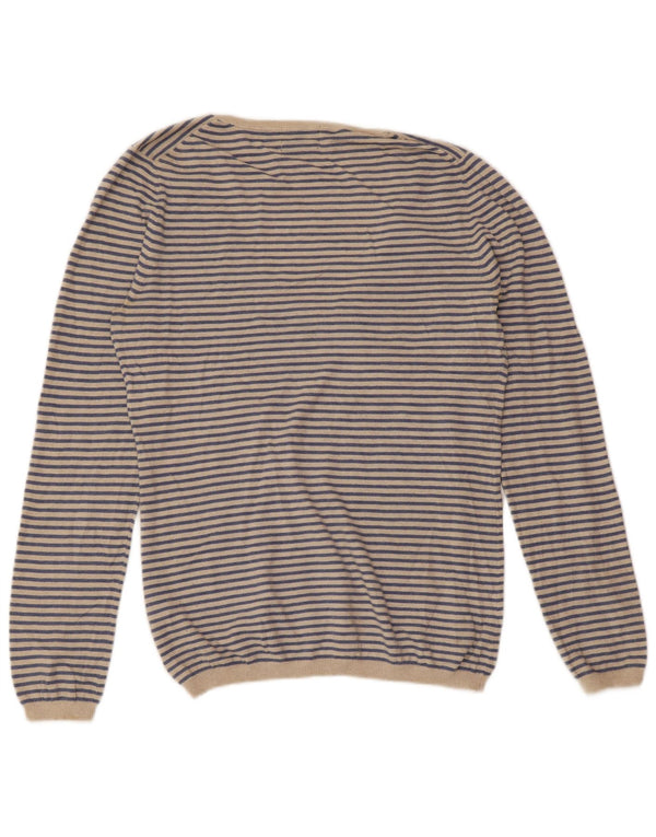 MASSIMO DUTTI Jersey con Cuello en V para Mujer UK 40 XL Cachemira a Rayas Azul