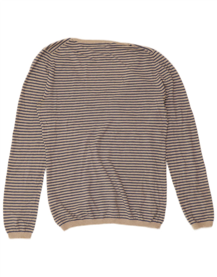 MASSIMO DUTTI Jersey con Cuello en V para Mujer UK 40 XL Cachemira a Rayas Azul