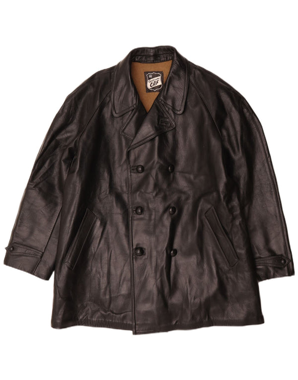 Vintage hombres doble pecho chaqueta de cuero IT 58 4XL negro