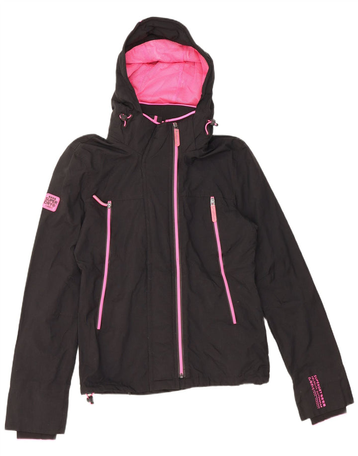 SUPERDRY Chaqueta impermeable con capucha para mujer UK 40 Small Black Nylon