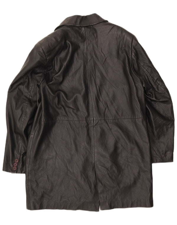 Vintage Womens Leather Coat IT 42 Medium Black Leather