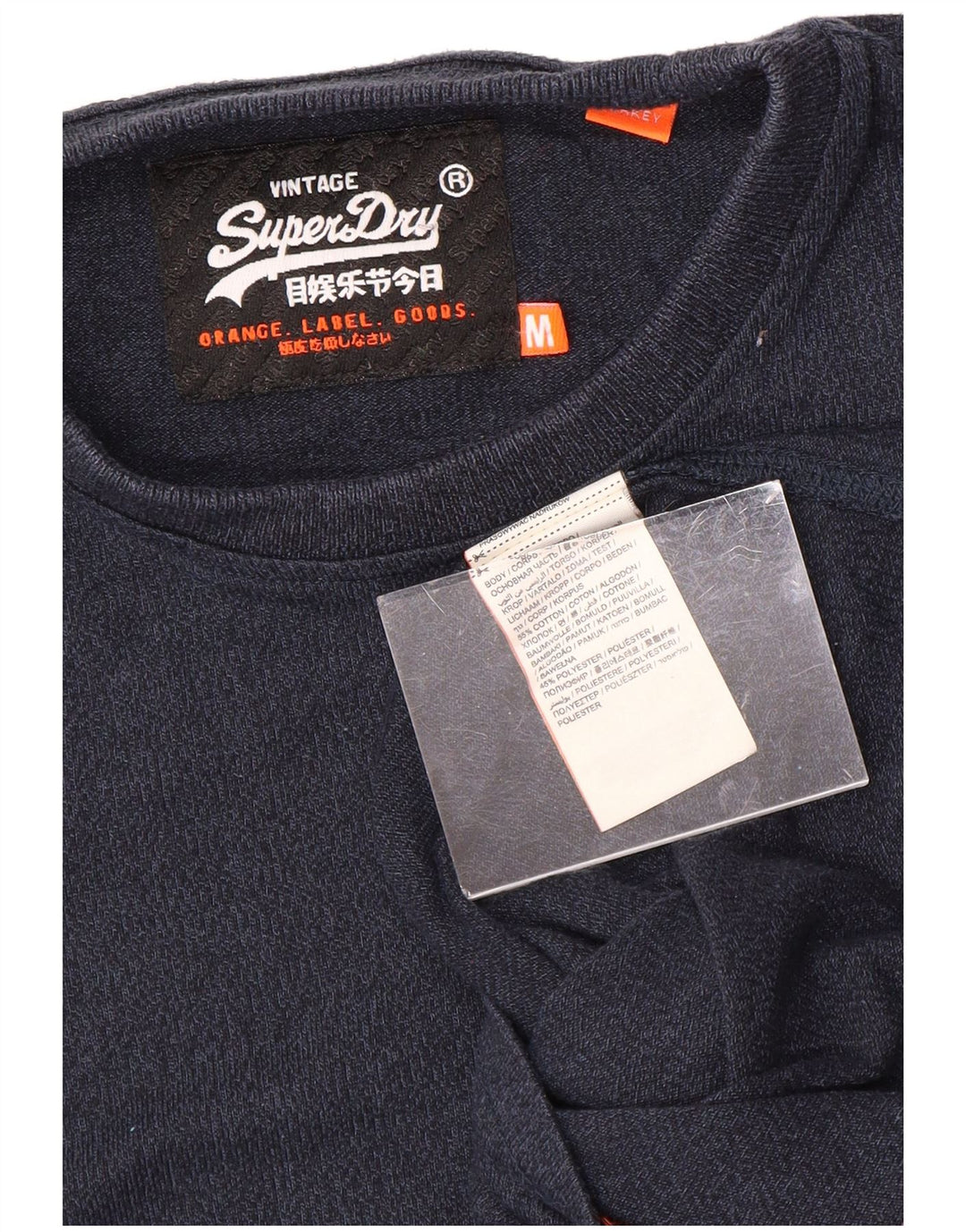 SUPERDRY Hombre Camiseta Top Medium Azul Marino Algodón Moteado