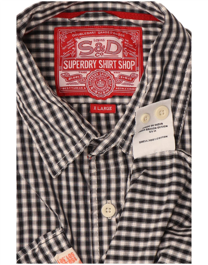 SUPERDRY Camisa Hombre XL Algodón Vichy Negro