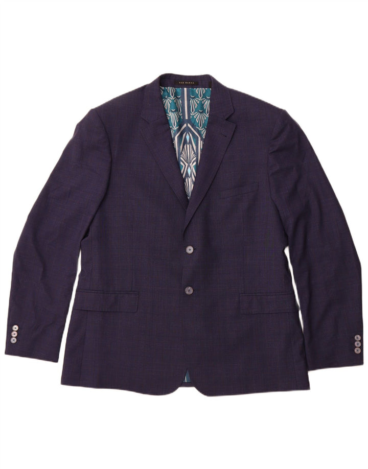 TED BAKER Chaqueta tipo blazer de 2 botones para hombre UK 44 2XL Lana a cuadros azul marino