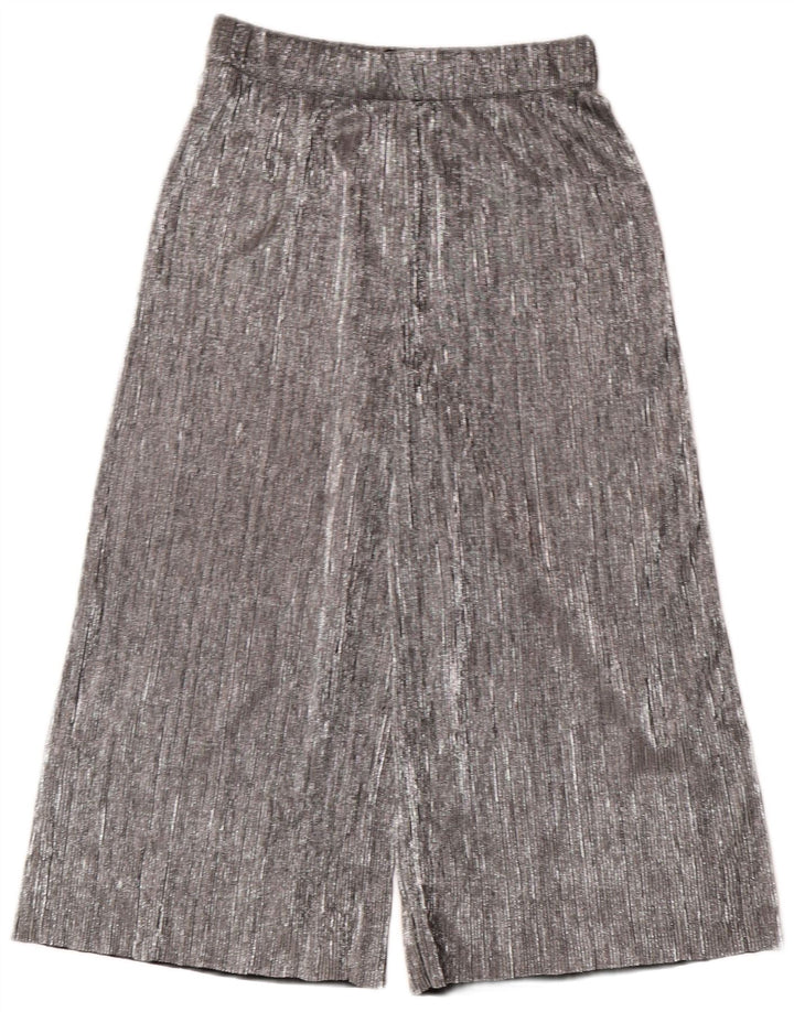 ZARA Mujer Pantalón Capri Pierna Ancha XS W24 L20 Poliéster Plateado