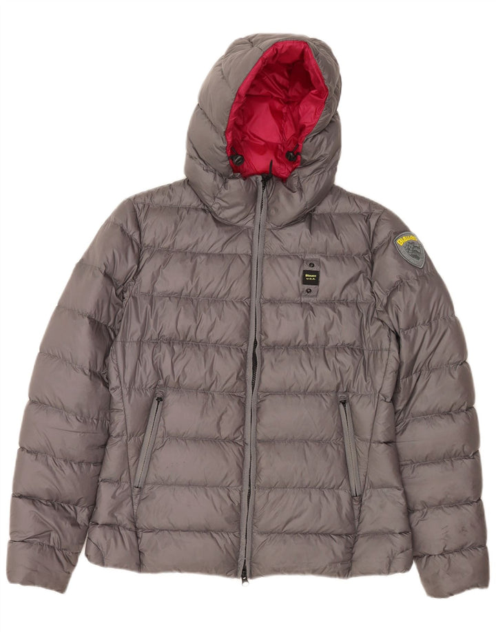 Blauer Chaqueta acolchada con capucha para mujer UK 44 Poliamida gris medio